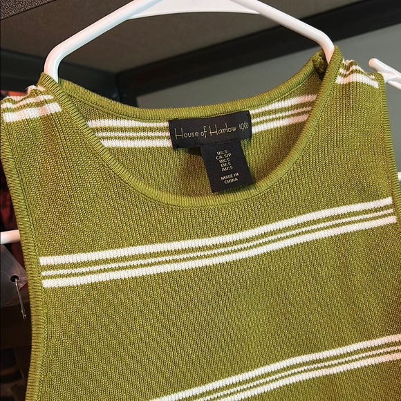 House of Harlow 1960 Olive Green and White Striped Tank Top - Picture 3 of 4